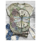 Dragonfly Clock Printed T-shirt