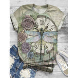 Dragonfly Clock Printed T-shirt