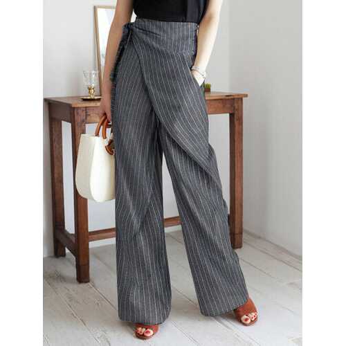 Striped Wrap Irregular Pants