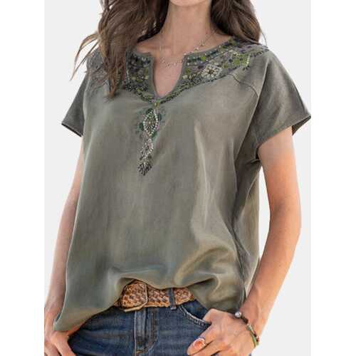 Floral Embroidery Overhead T-Shirt