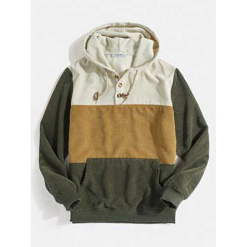 Color Bolck Stitching Patchwork Drawstring Hoodies
