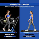 2-in-1 Folding Treadmill with RC Bluetooth Speaker LED Display-Blue