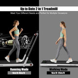 2-in-1 Folding Treadmill with RC Bluetooth Speaker LED Display-Silver