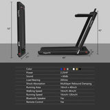 2-in-1 Folding Treadmill with Bluetooth Speaker LED Display-Black