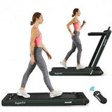 2-in-1 Folding Treadmill with Bluetooth Speaker LED Display-Green