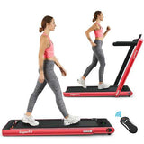 2 in 1 Folding Treadmill with Bluetooth Speaker Remote Control-Red