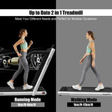 2 in 1 Folding Treadmill with Bluetooth Speaker Remote Control-Silver