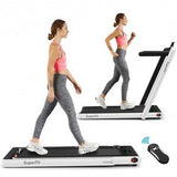 2-in-1 Folding Treadmill with Bluetooth Speaker LED Display-White