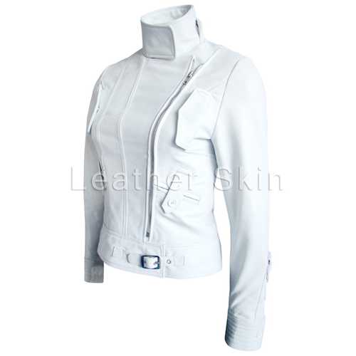 Women White Leather Jacket