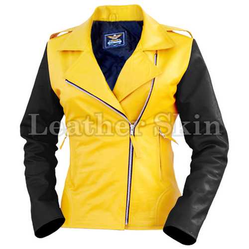 Women Yellow Leather Jacket