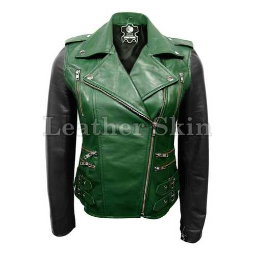 Women Green Leather Jacket