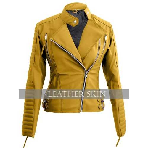 Yellow Women Faux Leather Jacket
