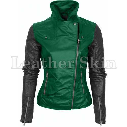 Women Green Leather Jacket