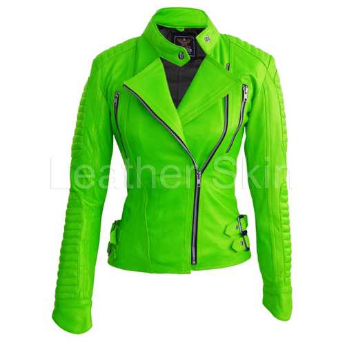 Women Green Leather Jacket