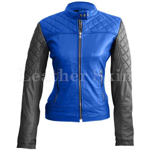 Women Blue Leather Jacket