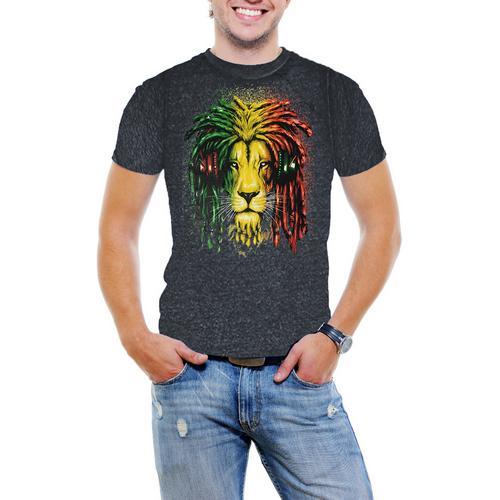 Jamica Lion Rastra Men Acid Wash T-Shirt Soft Cotton Short Sleeve Tee