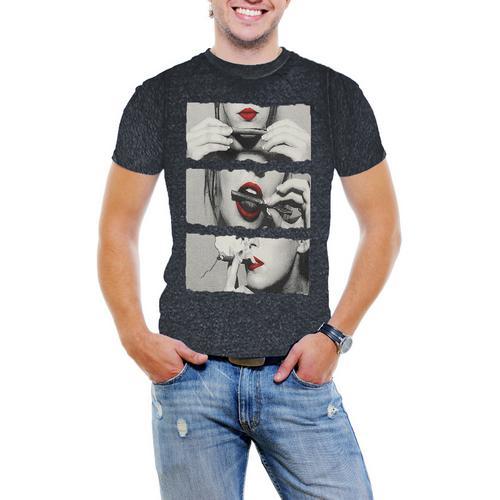 Lick It, Roll It, Smoke It Men Acid Wash T-Shirt Soft Cotton Short Sleeve Tee - Black & White