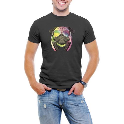 Colorful D.J Pug Men T-Shirt Soft Cotton Short Sleeve Tee