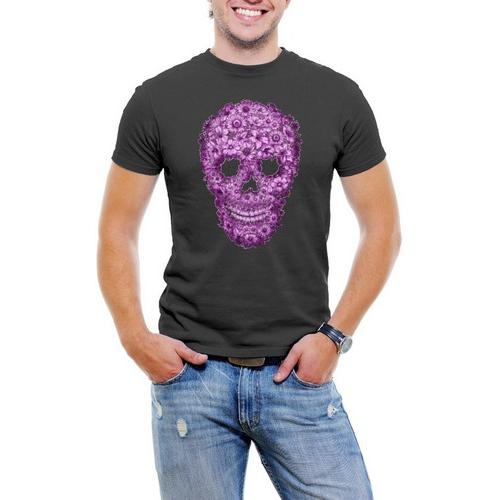 Flowered Skull Men T-Shirt Soft Cotton Short Sleeve Tee
