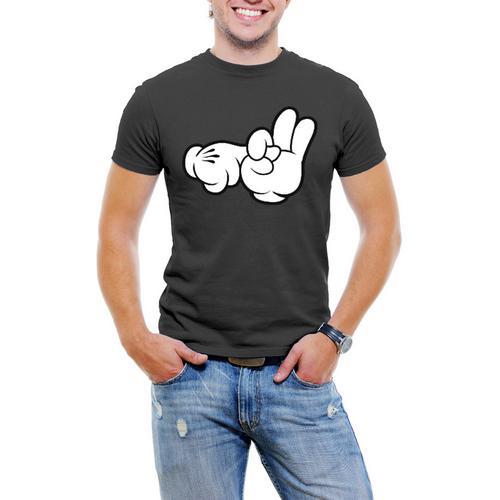 Mickey Hand Fuck Men T-Shirt Soft Cotton Short Sleeve Tee